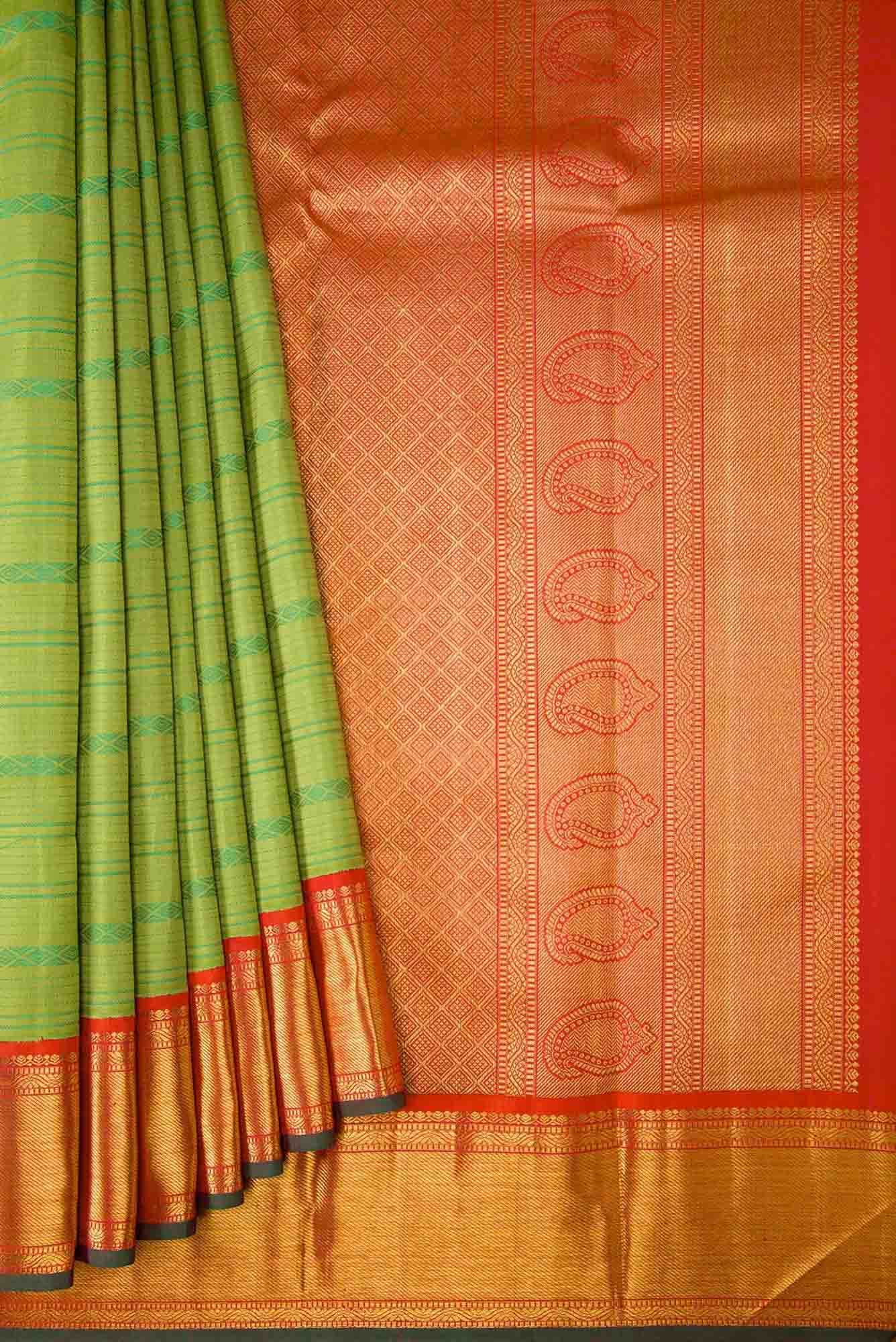 Pure Silk Pure Zari Green Dual Tone Kanchipuram Saree