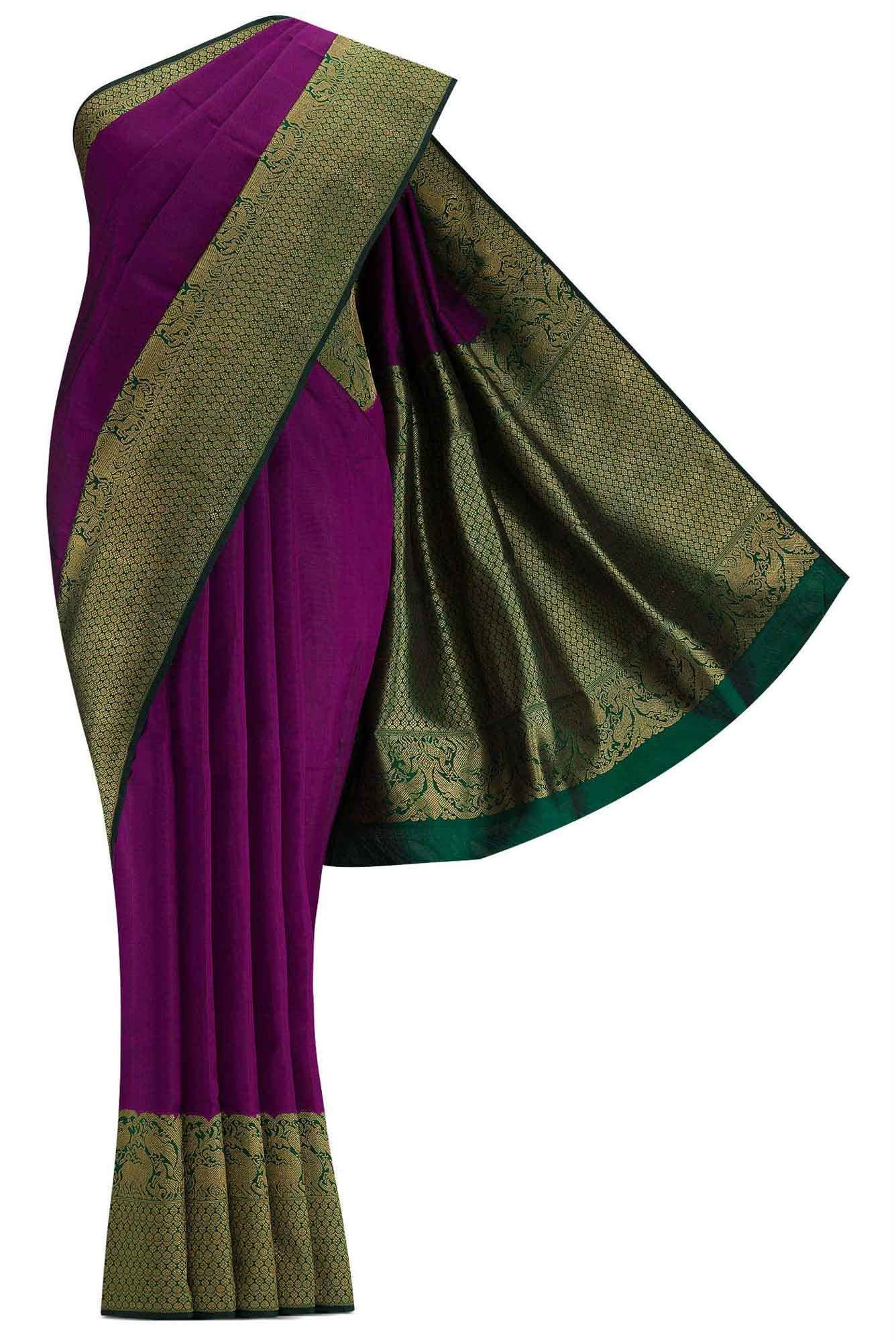 Pure Silk Pure Zari Purple Dual Tone Kanchipuram Saree