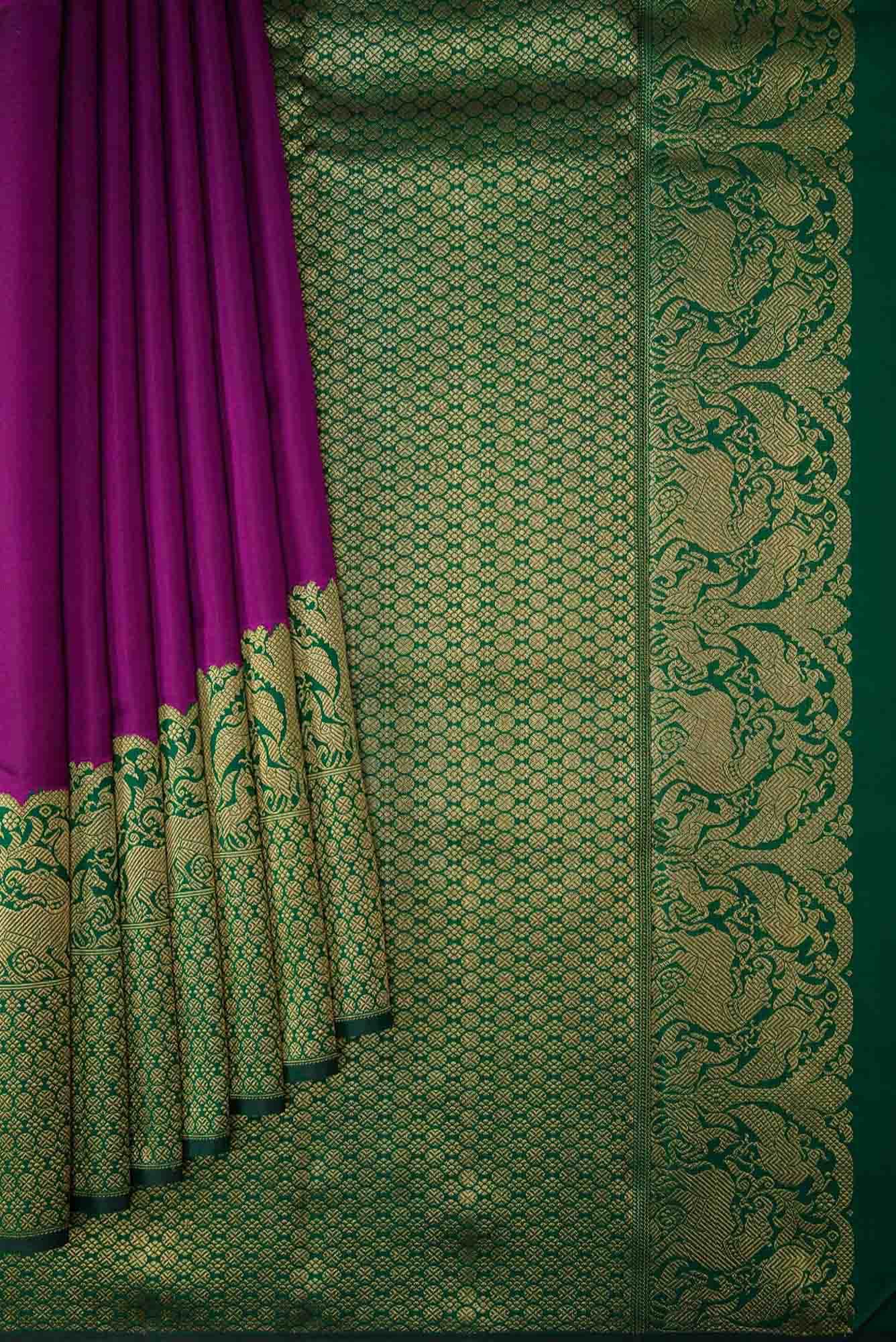 Pure Silk Pure Zari Purple Dual Tone Kanchipuram Saree