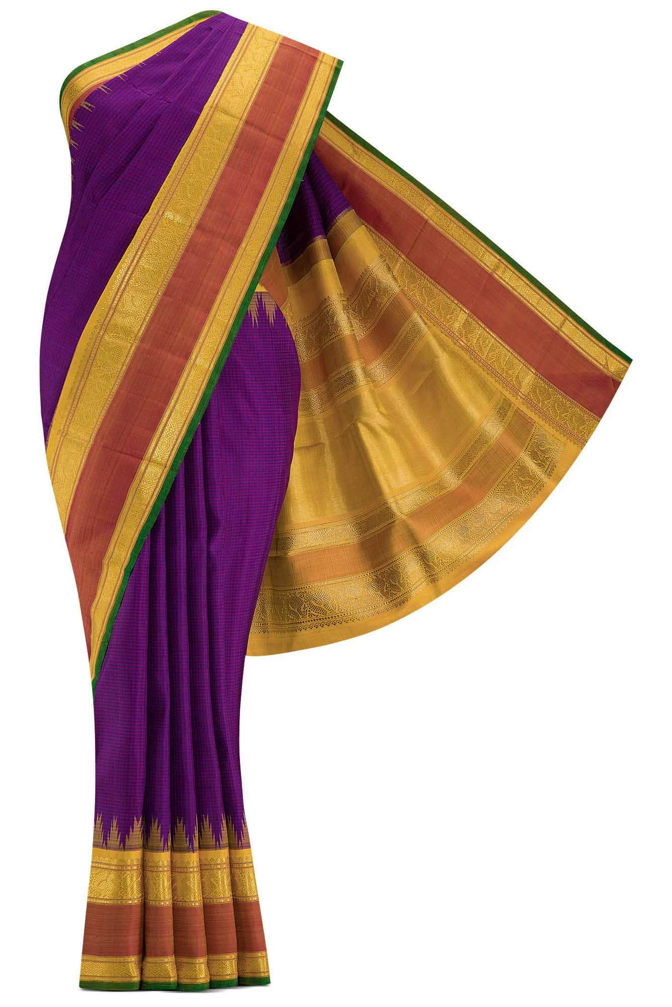 Pure Silk Pure Zari Royal Blue and Purple Dual Tone Kanchipuram Saree