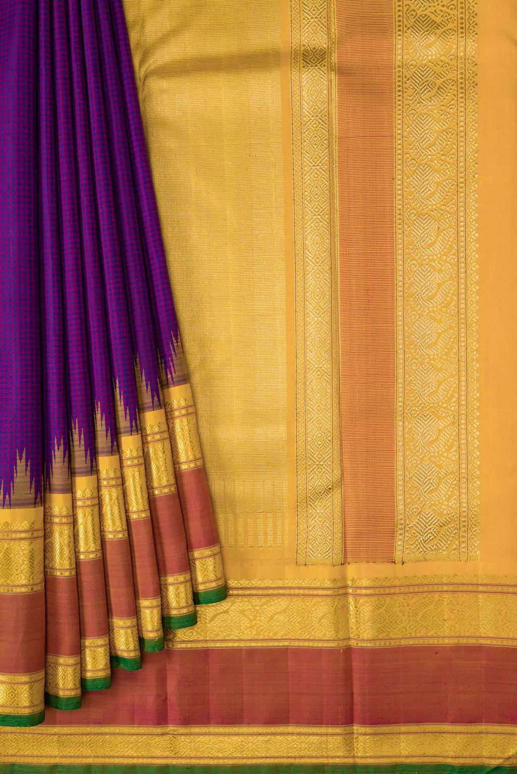 Pure Silk Pure Zari Royal Blue and Purple Dual Tone Kanchipuram Saree