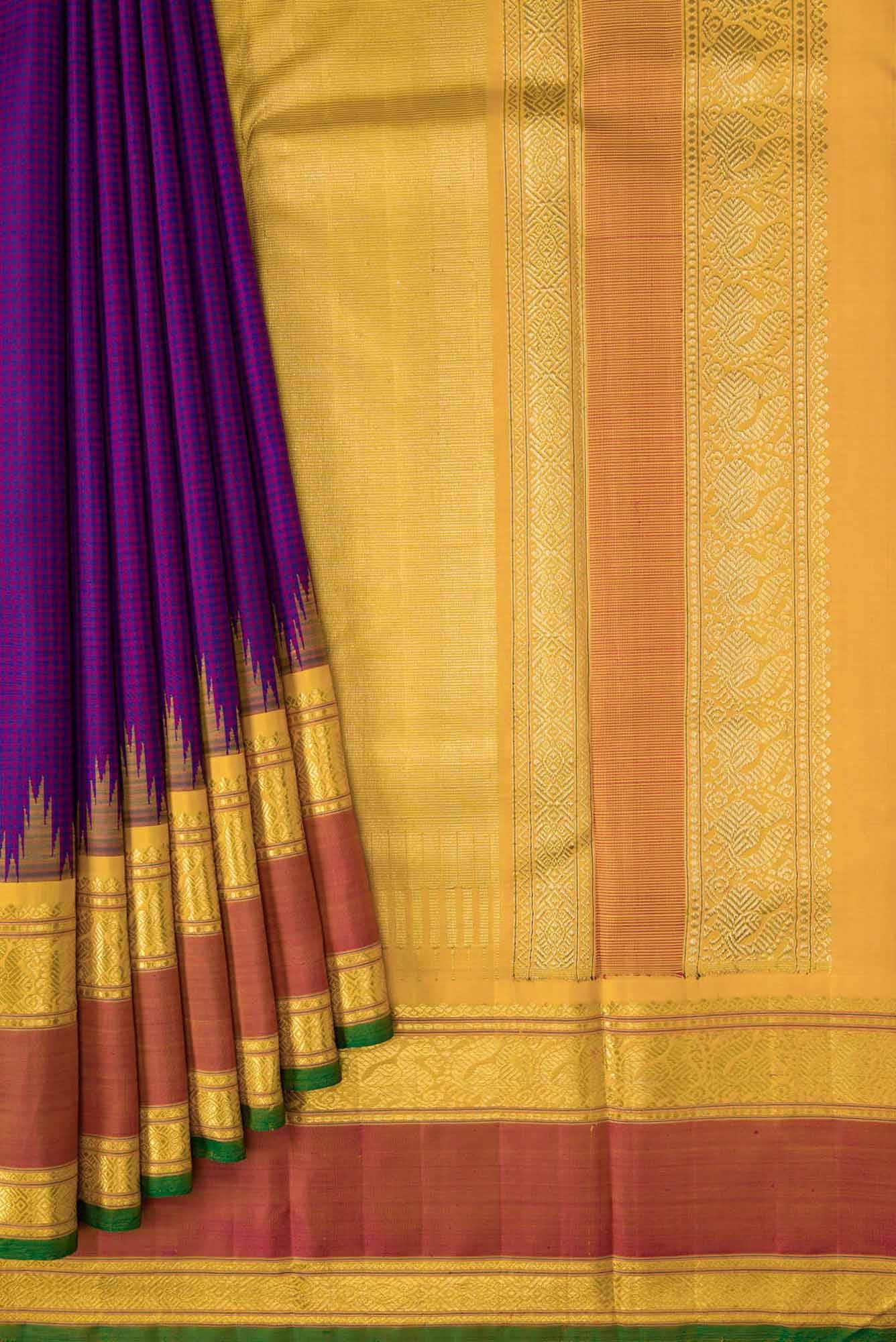 Pure Silk Pure Zari Royal Blue and Purple Dual Tone Kanchipuram Saree