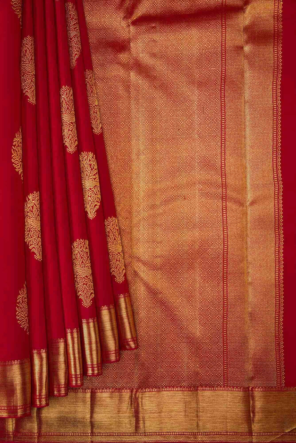 Pure Silk Pure Zari Red Dual Tone Kanchipuram Saree