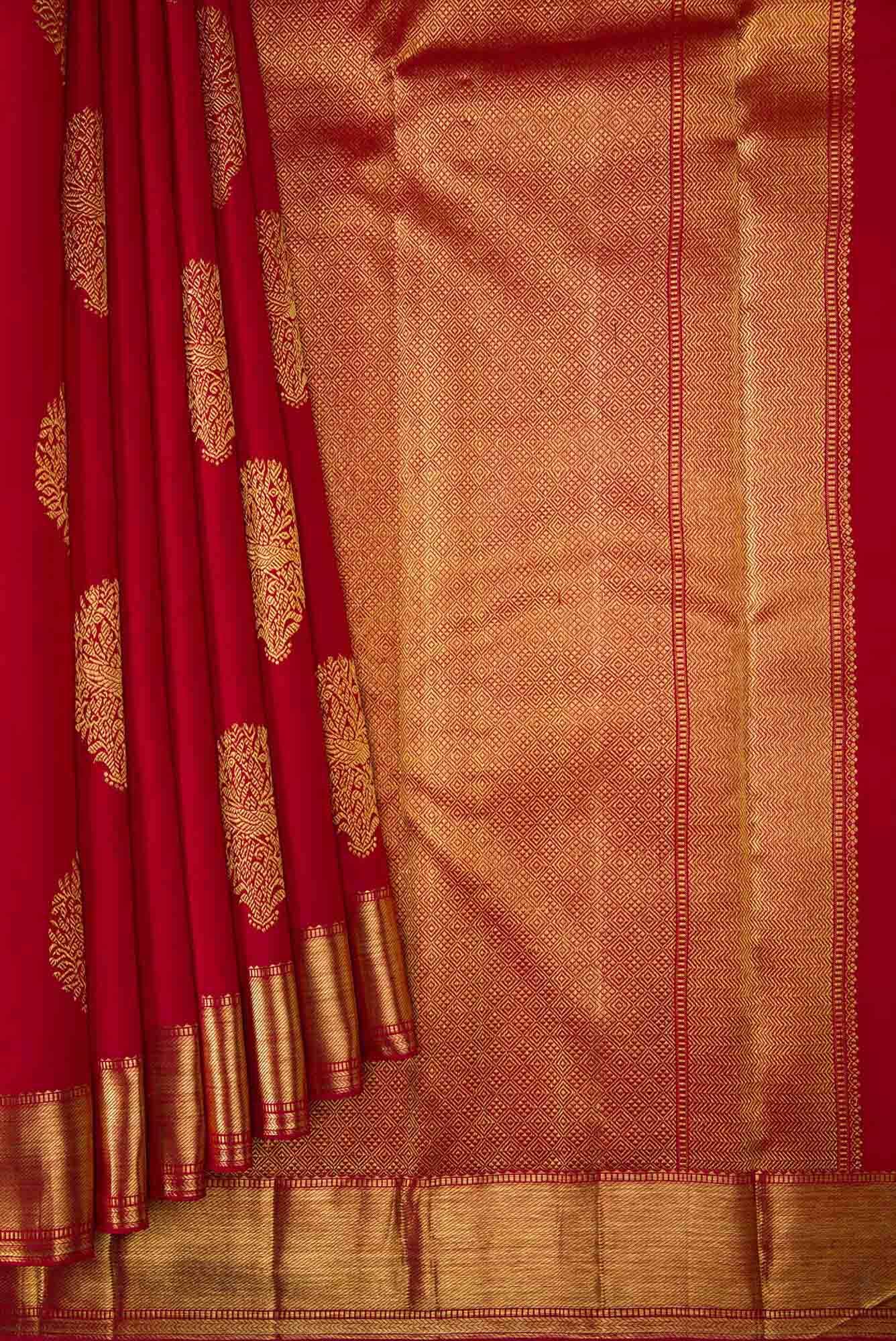Pure Silk Pure Zari Red Dual Tone Kanchipuram Saree