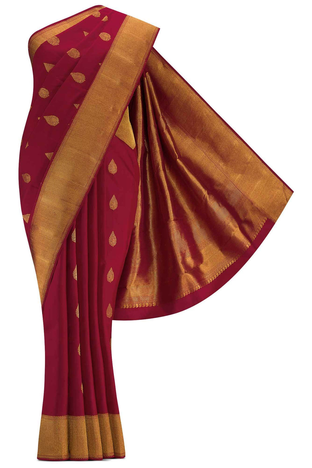 Pure Silk Pure Zari Maroon Dual Tone Kanchipuram Saree