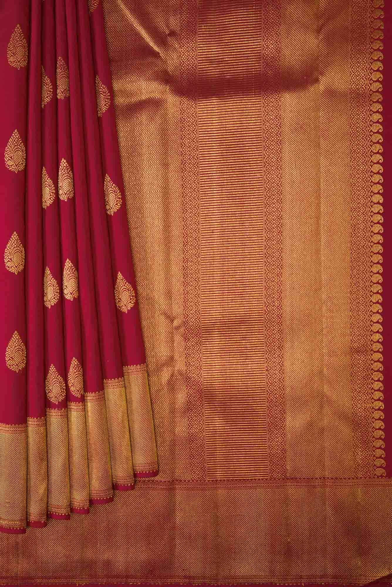 Pure Silk Pure Zari Maroon Dual Tone Kanchipuram Saree