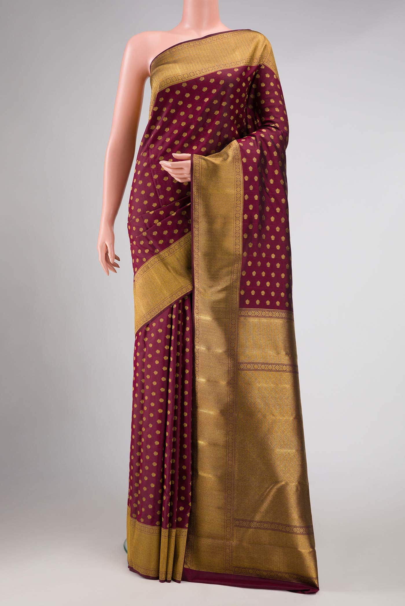 Pure Silk Pure Zari Maroon Dual Tone Kanchipuram Saree