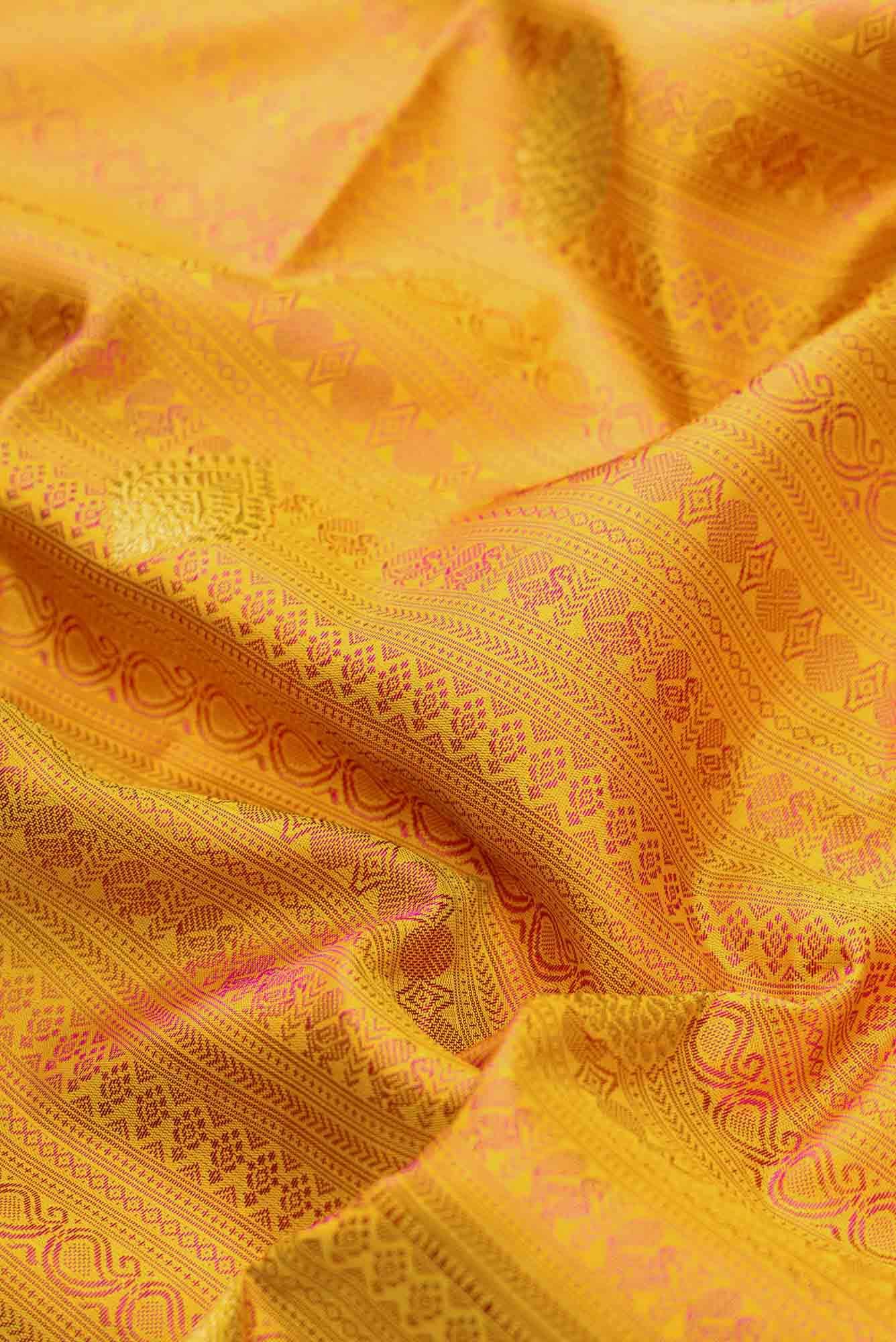 Pure Silk Pure Zari Mustard Dual Tone Kanchipuram Saree