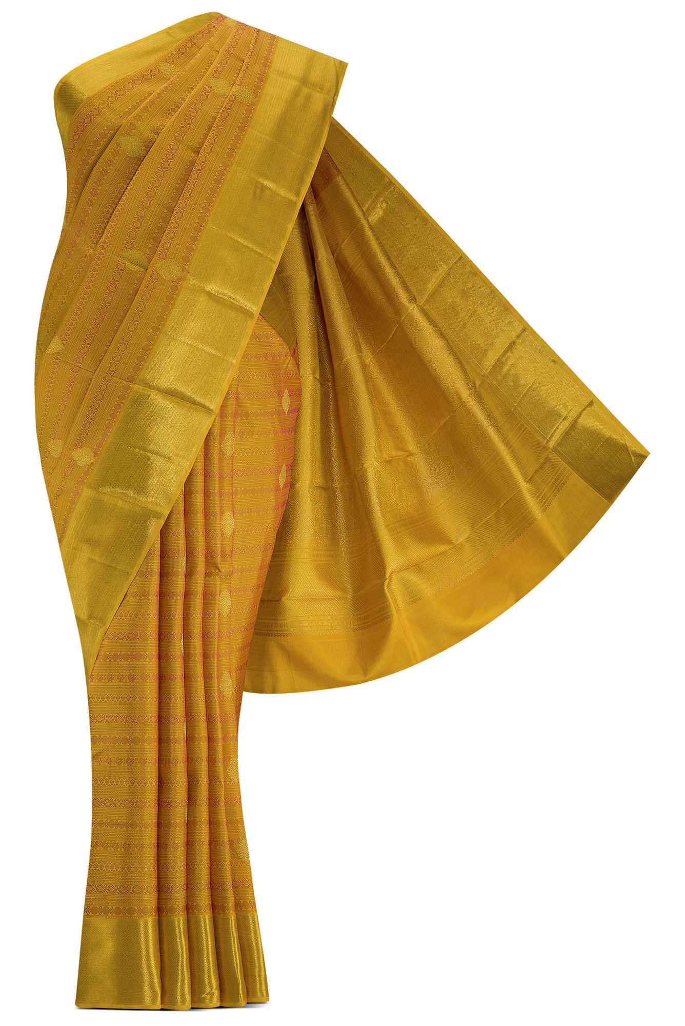 Pure Silk Pure Zari Mustard Dual Tone Kanchipuram Saree