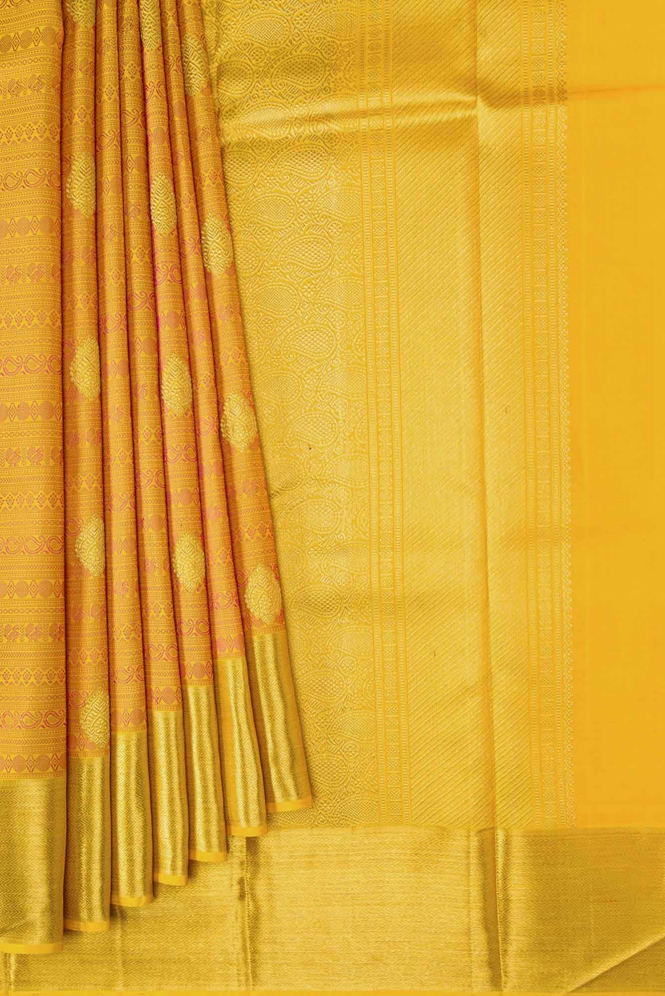 Pure Silk Pure Zari Mustard Dual Tone Kanchipuram Saree
