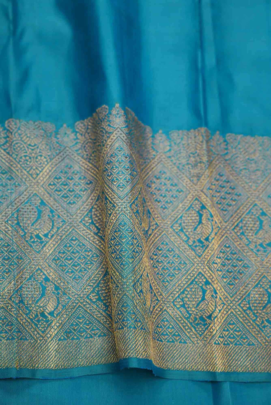 Pure Silk Pure Zari Peacock Blue Dual Tone Kanchipuram Saree
