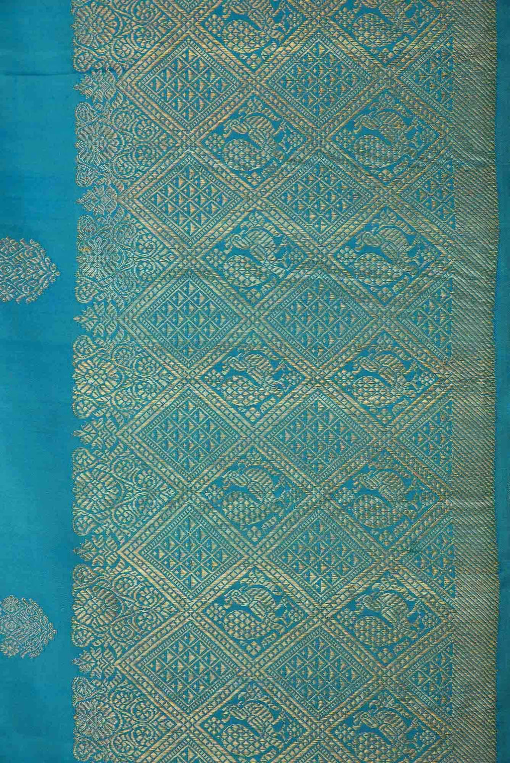 Pure Silk Pure Zari Peacock Blue Dual Tone Kanchipuram Saree