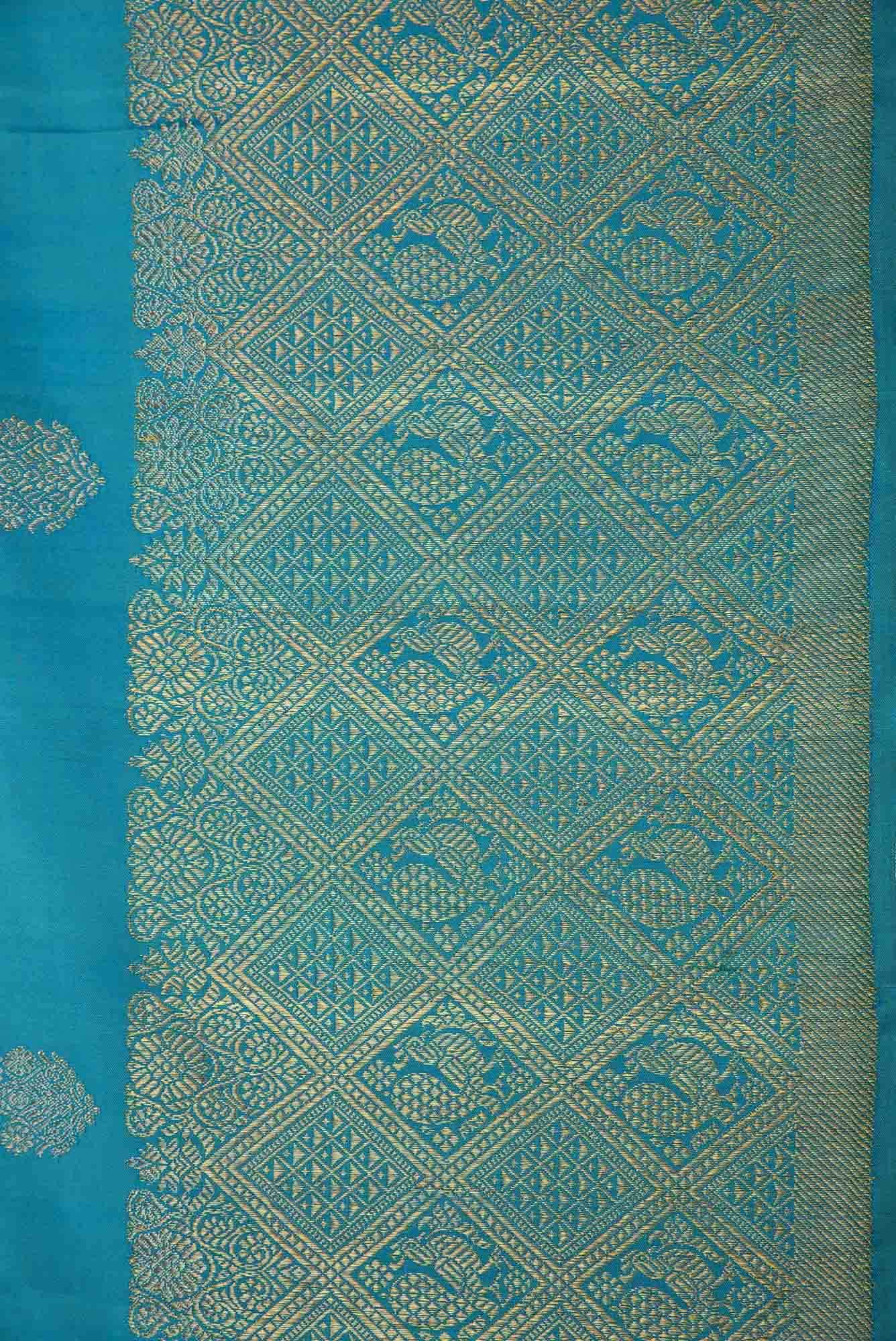 Pure Silk Pure Zari Peacock Blue Dual Tone Kanchipuram Saree