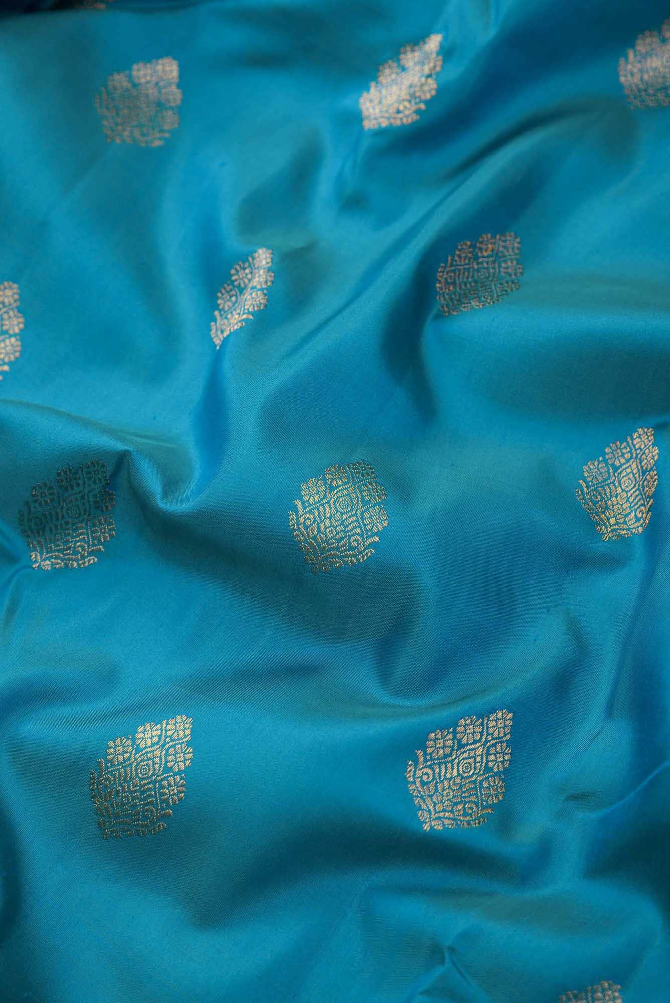 Pure Silk Pure Zari Peacock Blue Dual Tone Kanchipuram Saree