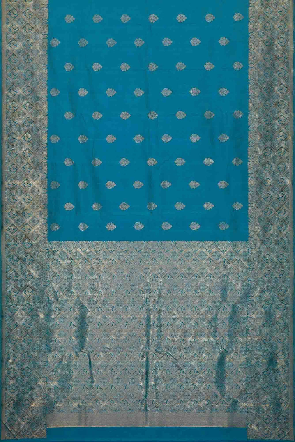 Pure Silk Pure Zari Peacock Blue Dual Tone Kanchipuram Saree