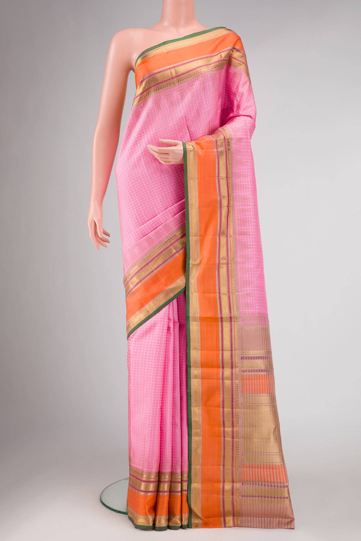 Pure Silk Pure Zari Pink Kanchipuram Saree