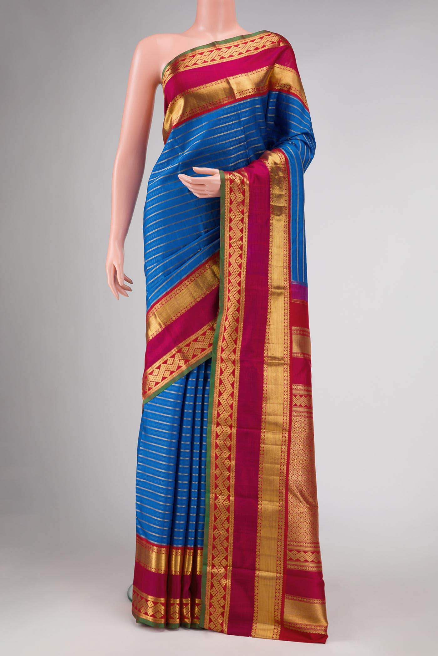 Pure Silk Pure Zari Royal Blue Kanchipuram Saree