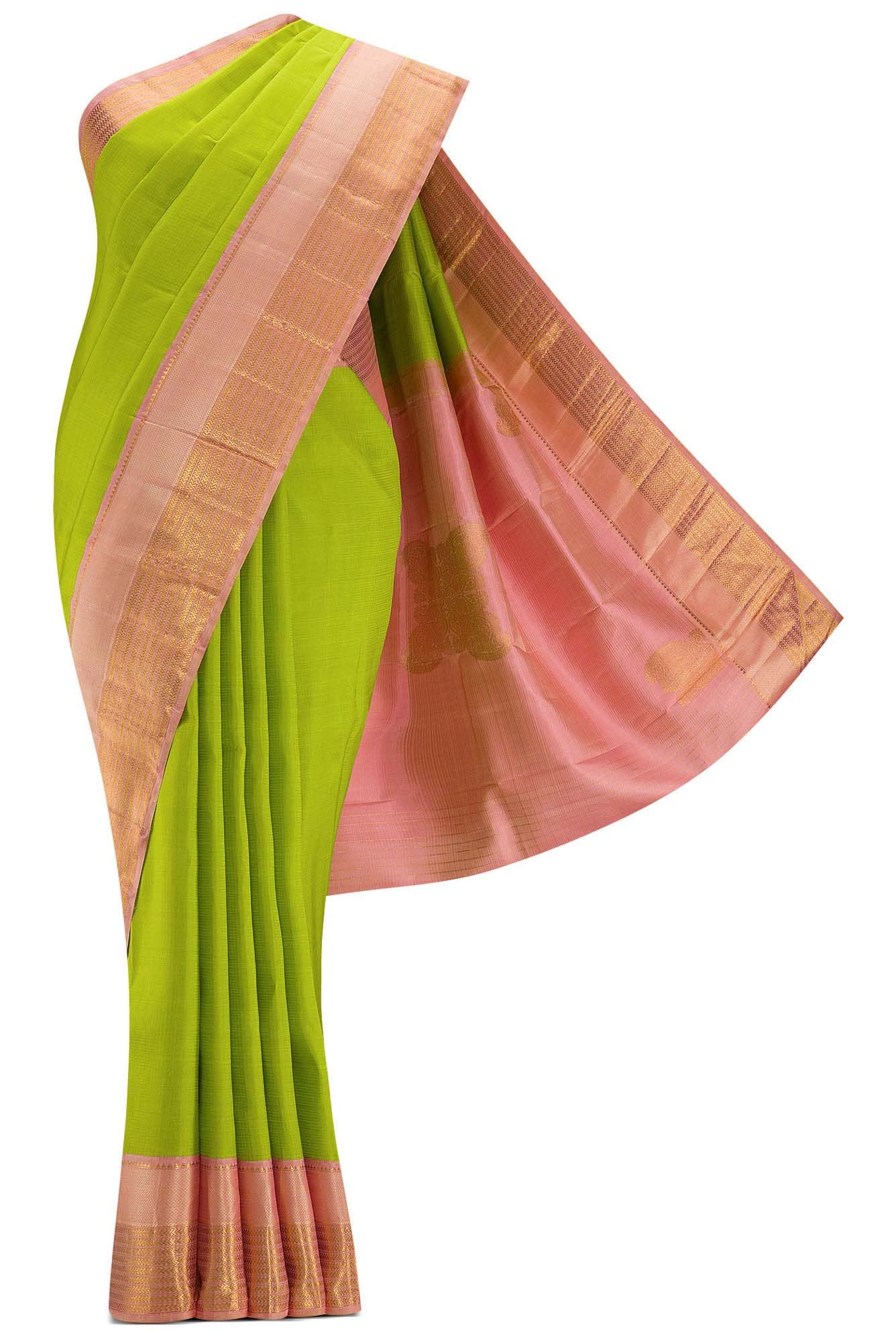 Parrot Green Dual Tone Kanchipuram Silk Saree