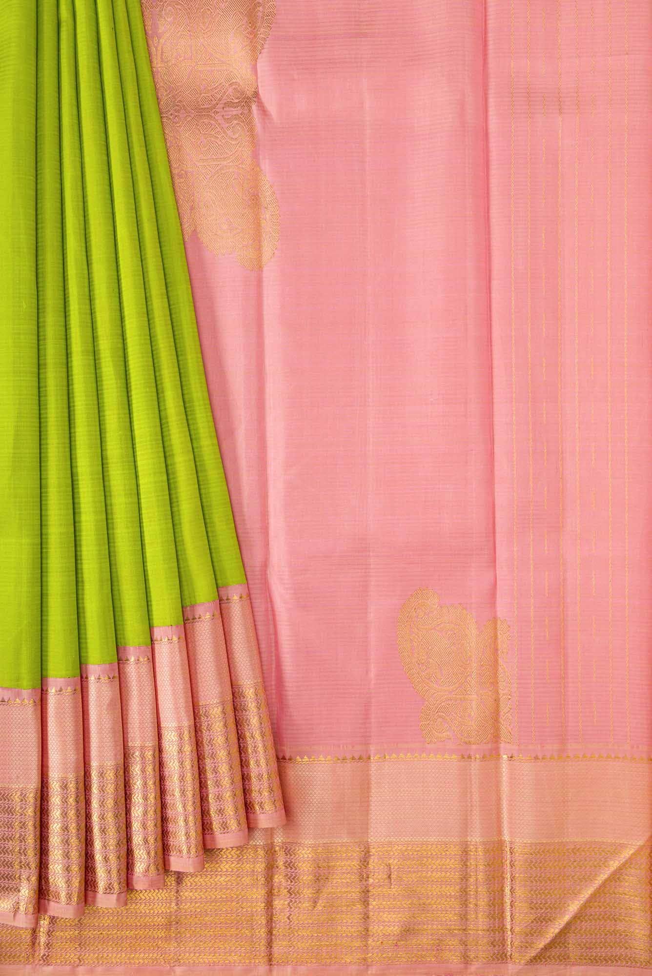 Parrot Green Dual Tone Kanchipuram Silk Saree