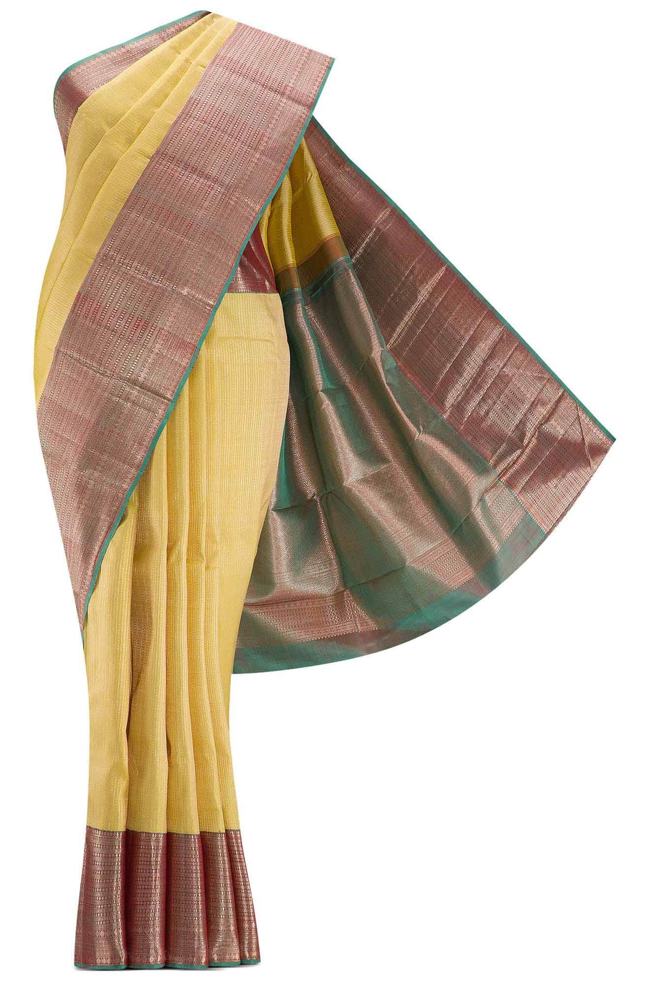 Lemon Yellow Dual Tone Kanchipuram Silk Saree