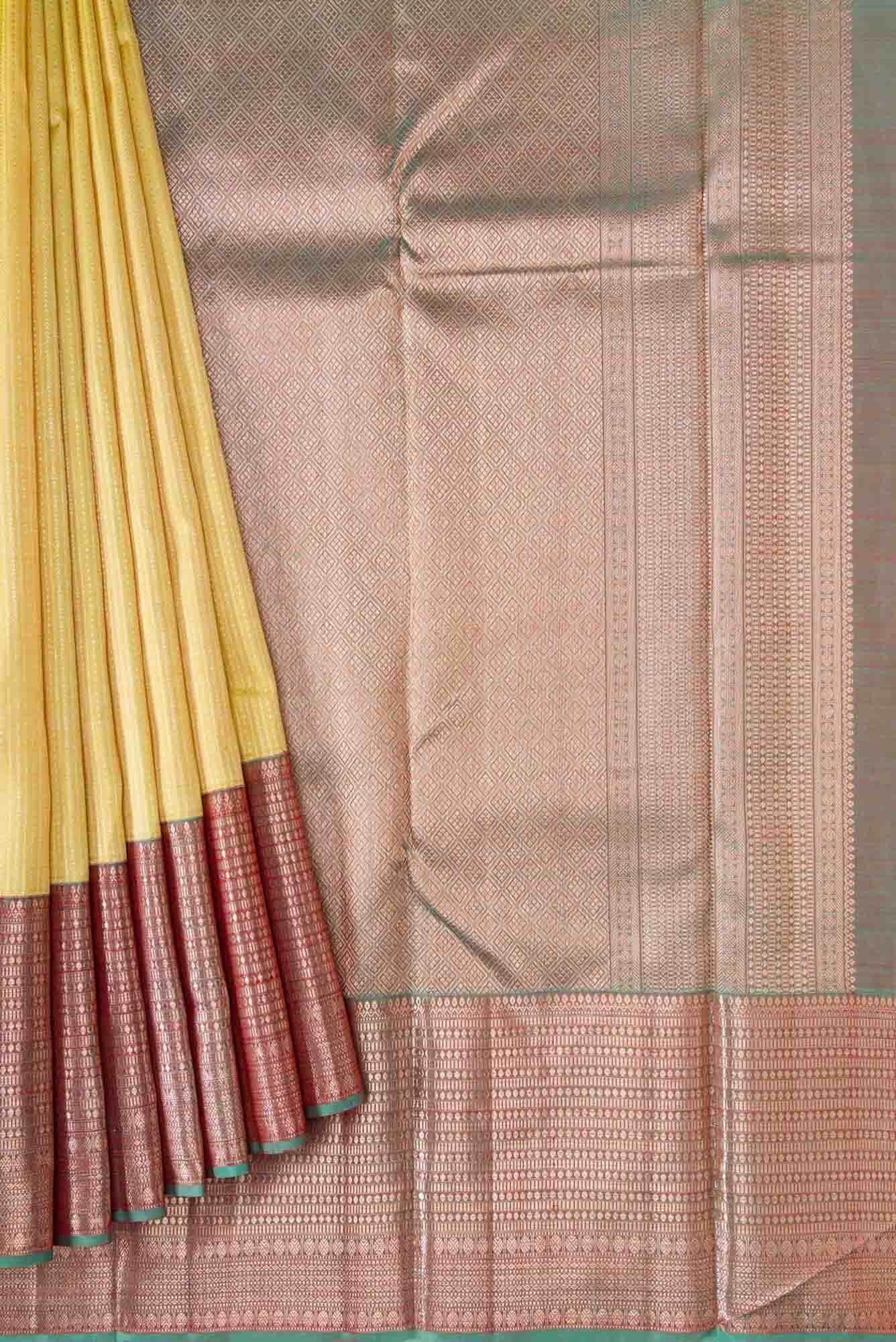 Lemon Yellow Dual Tone Kanchipuram Silk Saree