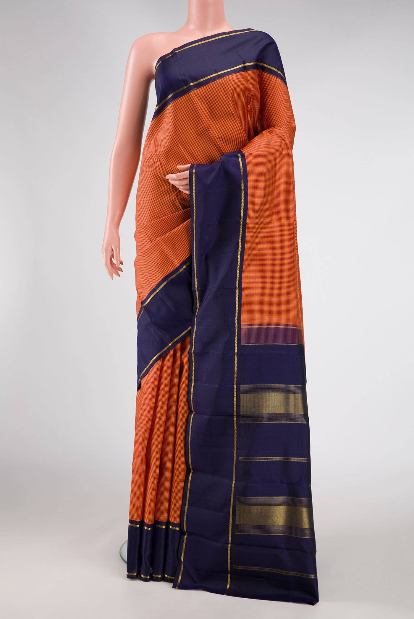 Pure Silk Pure Zari Orange Dual Tone Kanchipuram Saree