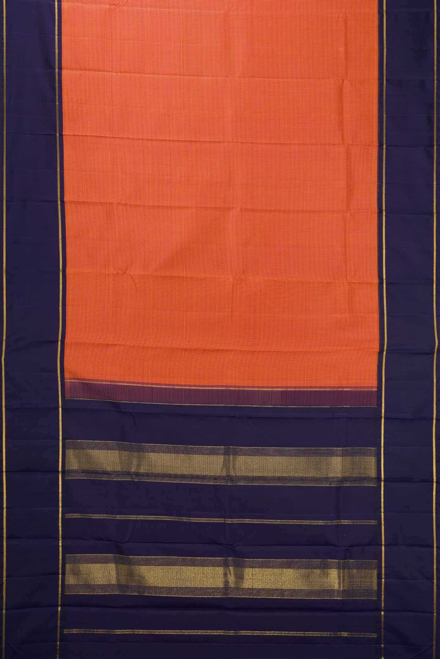 Pure Silk Pure Zari Orange Dual Tone Kanchipuram Saree