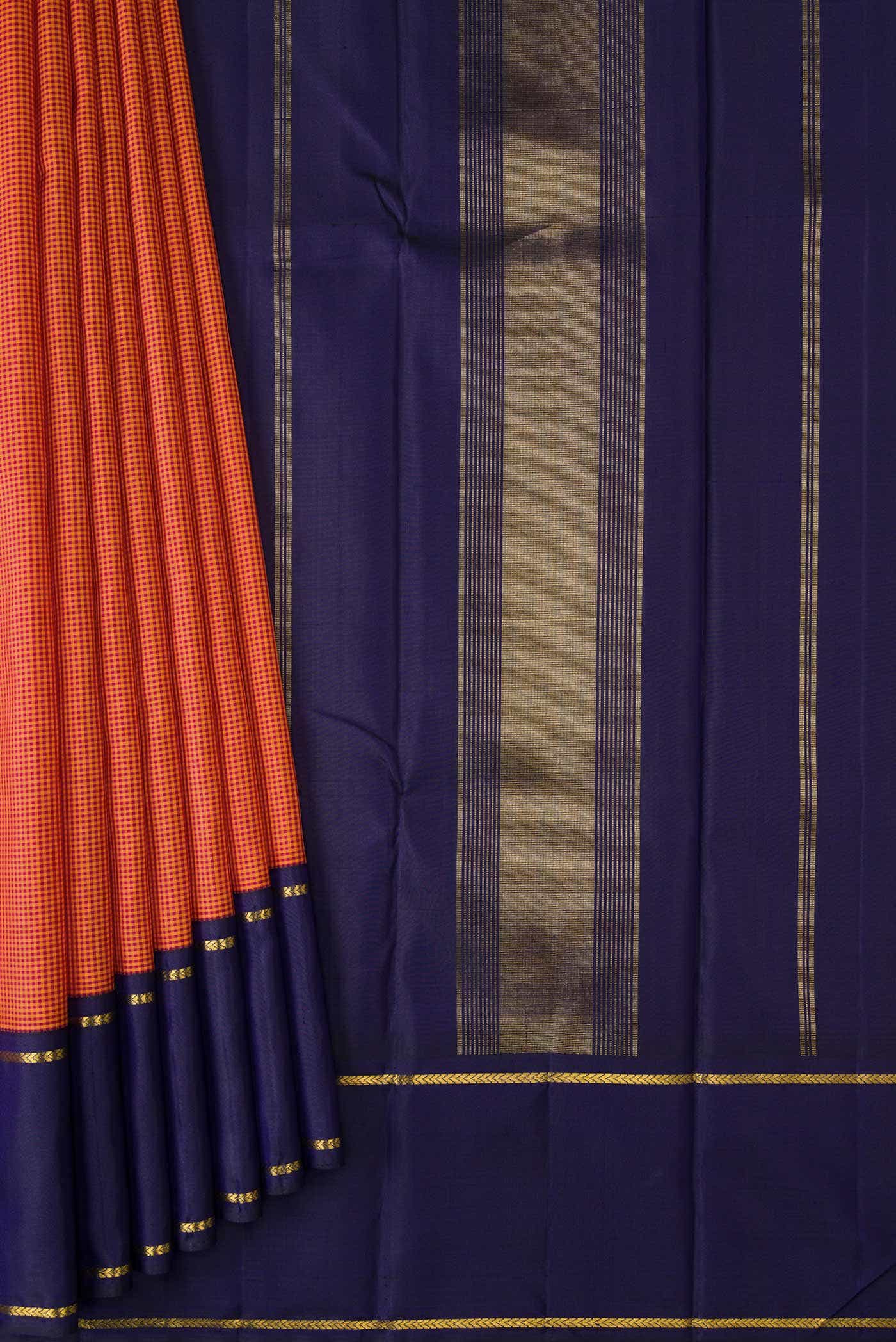 Pure Silk Pure Zari Orange Dual Tone Kanchipuram Saree