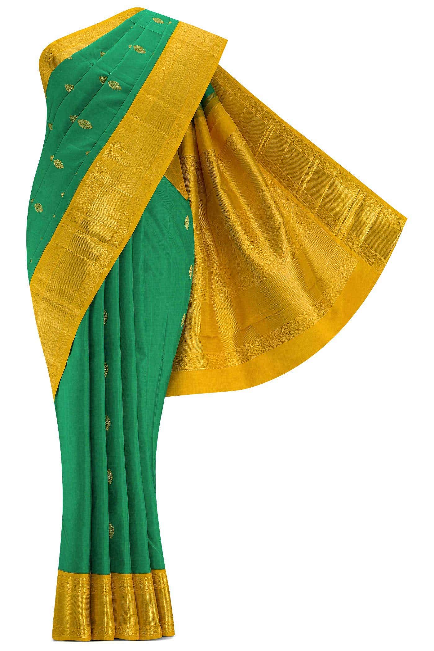 Pure Silk Pure Zari Green Dual Tone Kanchipuram Saree