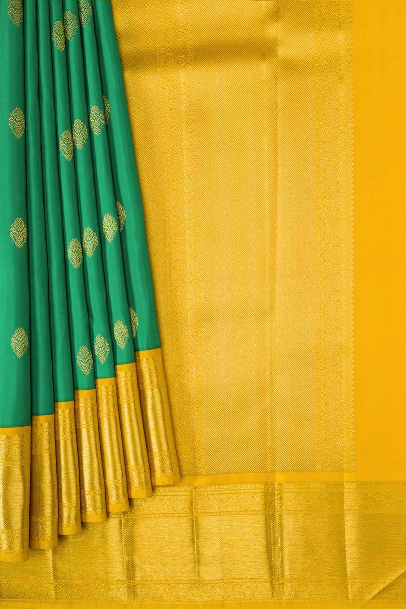 Pure Silk Pure Zari Green Dual Tone Kanchipuram Saree