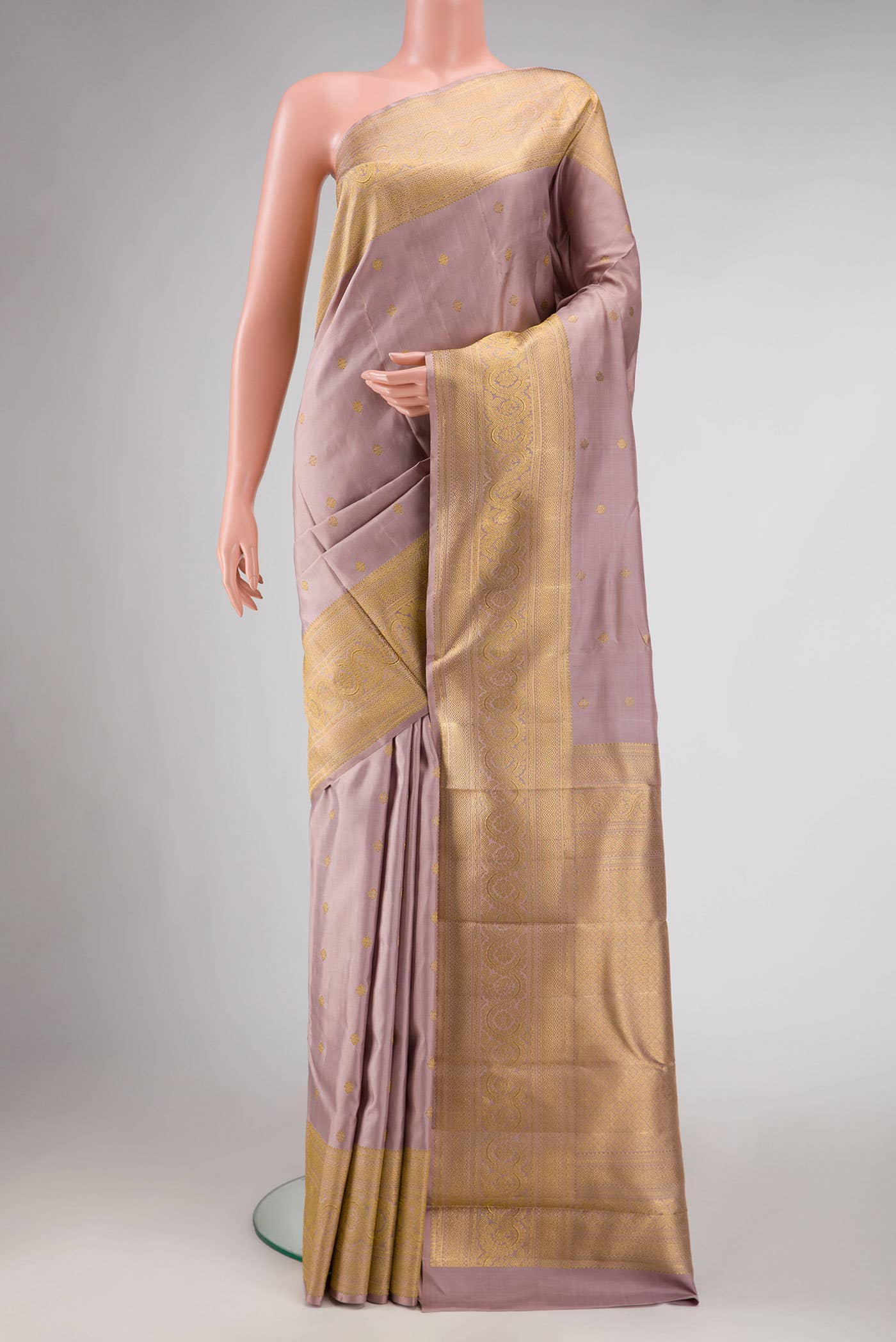 Pure Silk Pure Zari Rose Gold Kanchipuram Saree