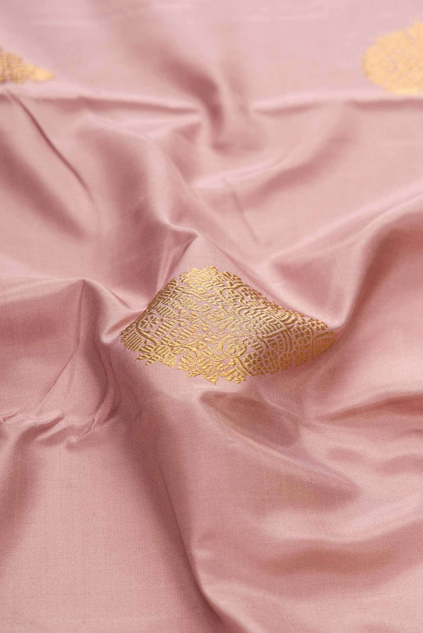 Pure Silk Pure Zari Golden Peach Kanchipuram Saree