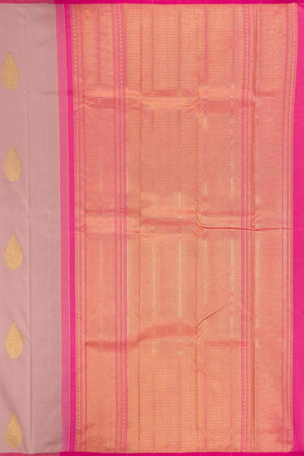 Pure Silk Pure Zari Golden Peach Kanchipuram Saree