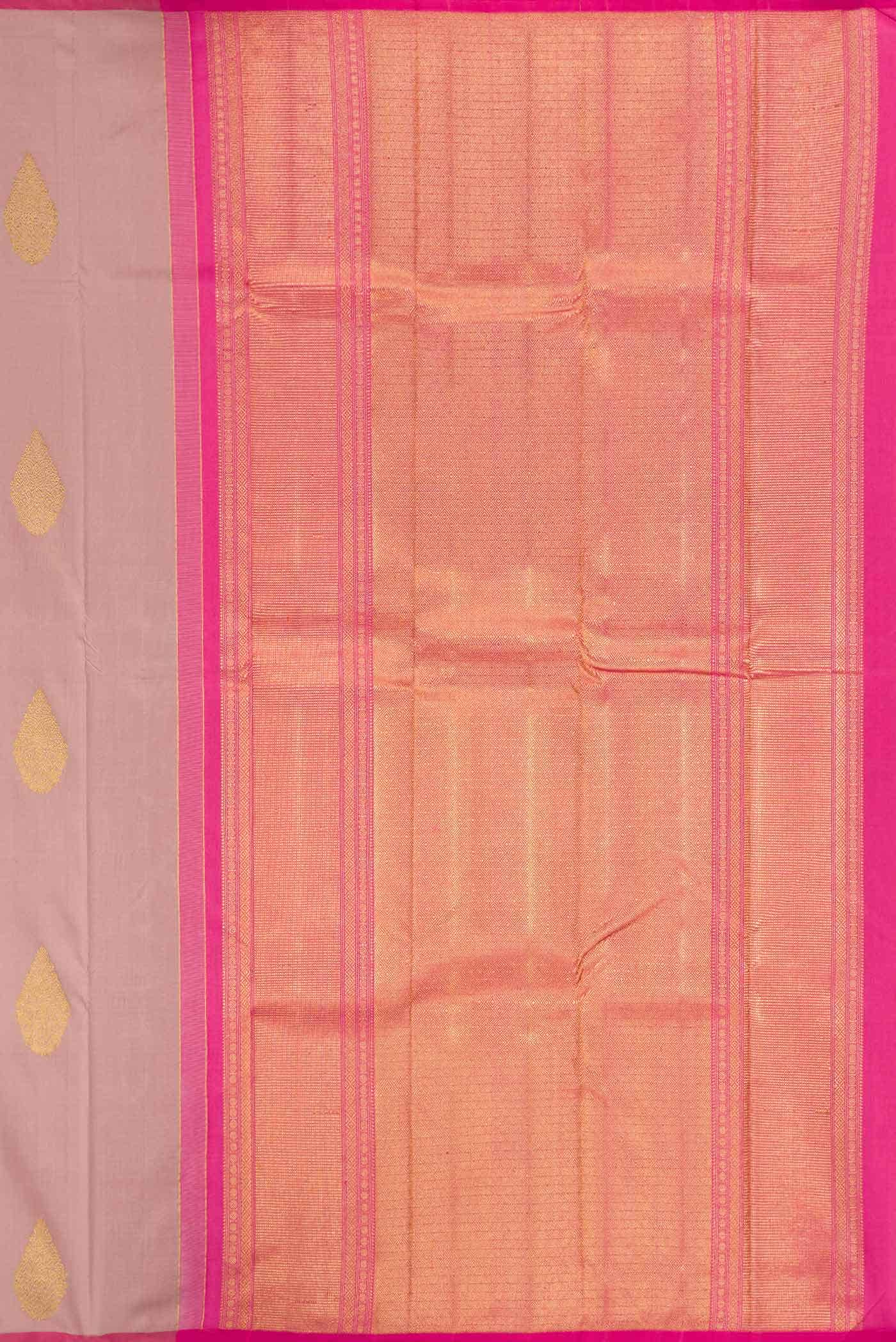 Pure Silk Pure Zari Golden Peach Kanchipuram Saree