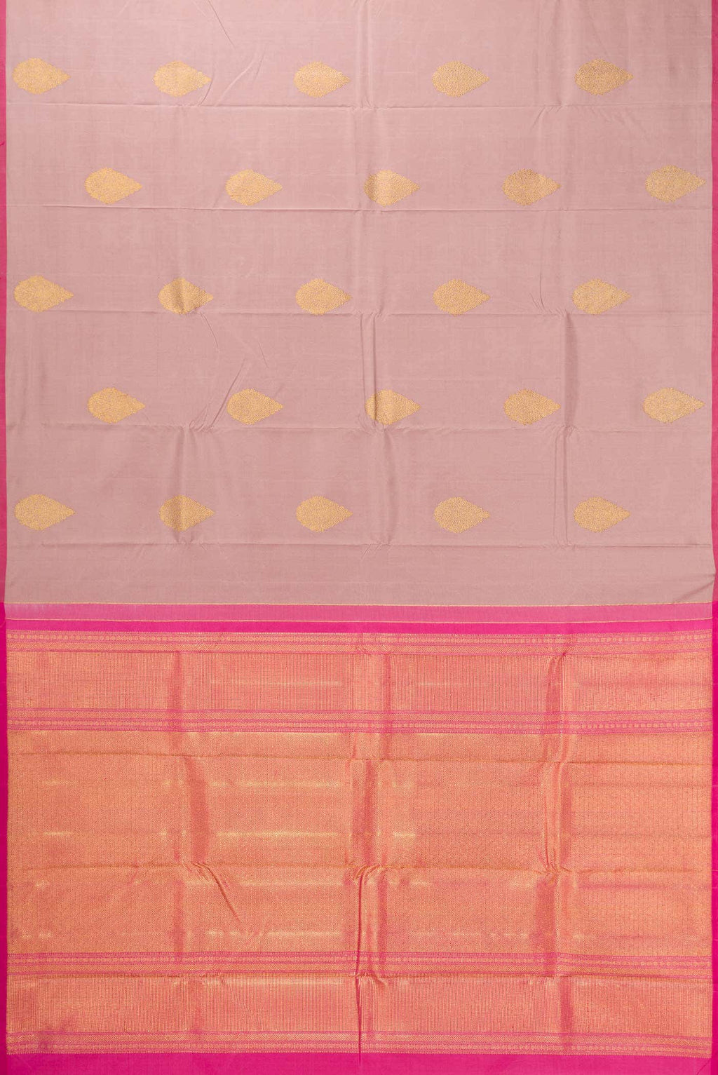 Pure Silk Pure Zari Golden Peach Kanchipuram Saree