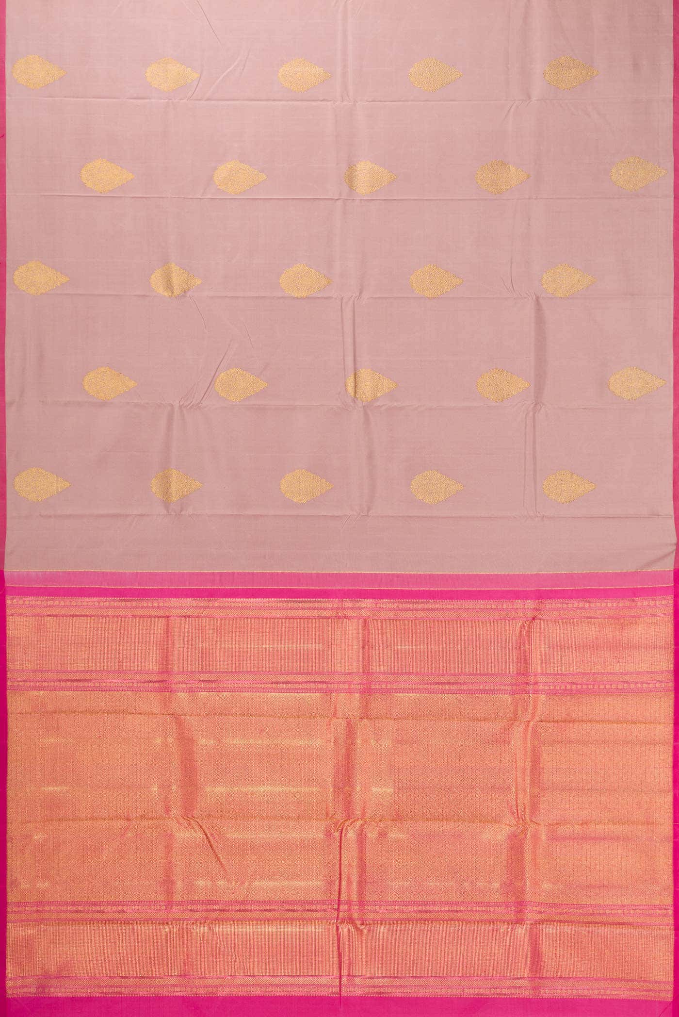 Pure Silk Pure Zari Golden Peach Kanchipuram Saree