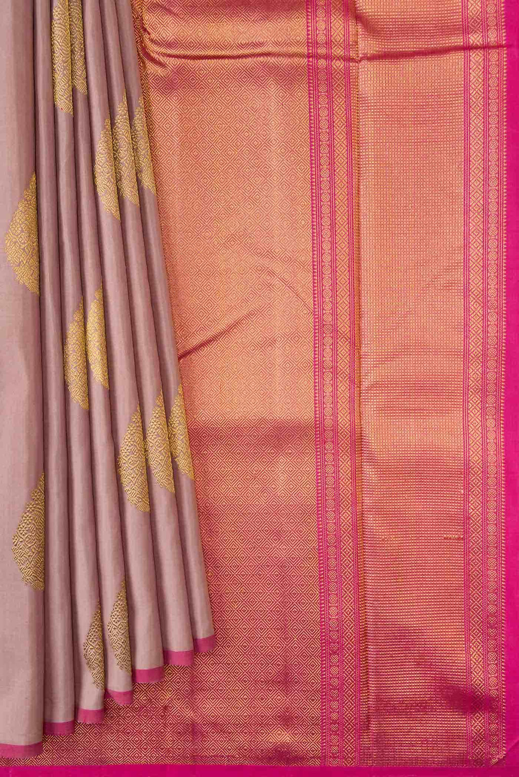Pure Silk Pure Zari Golden Peach Kanchipuram Saree