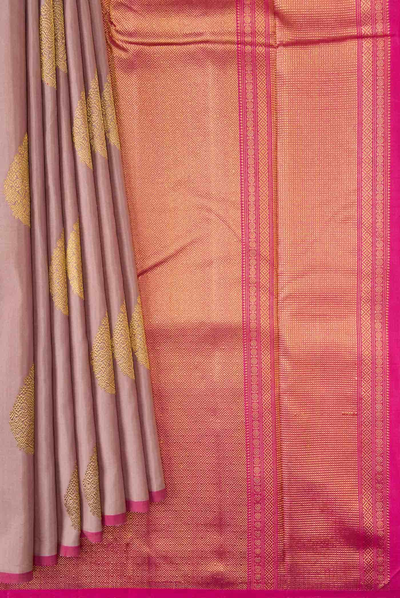 Pure Silk Pure Zari Golden Peach Kanchipuram Saree