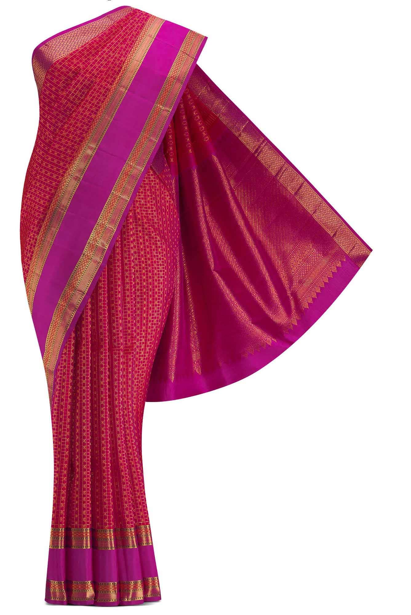 Pure Silk Pure Zari Orange Dual Tone Kanchipuram Saree