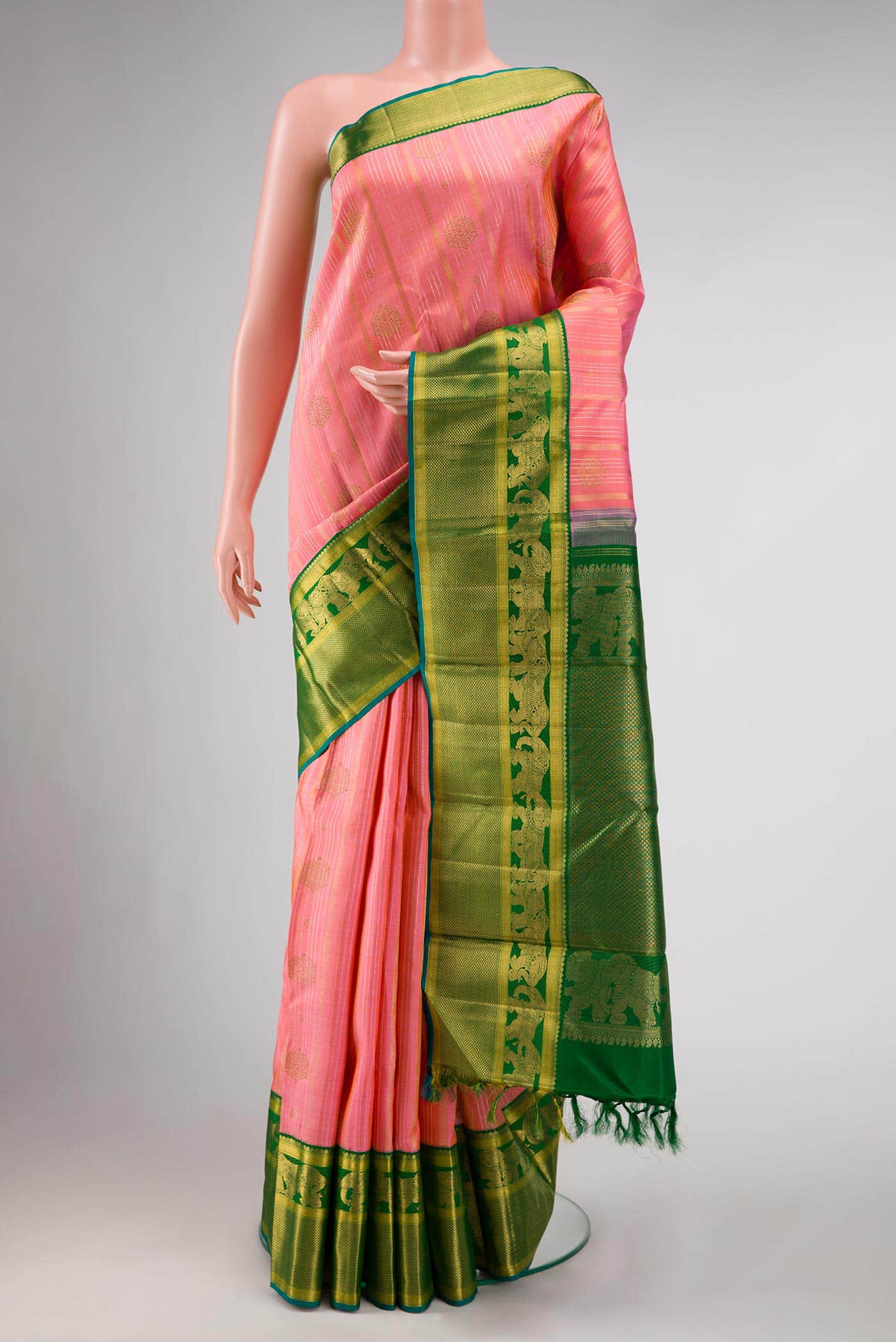 Pure Silk Pure Zari Pink Kanchipuram Saree