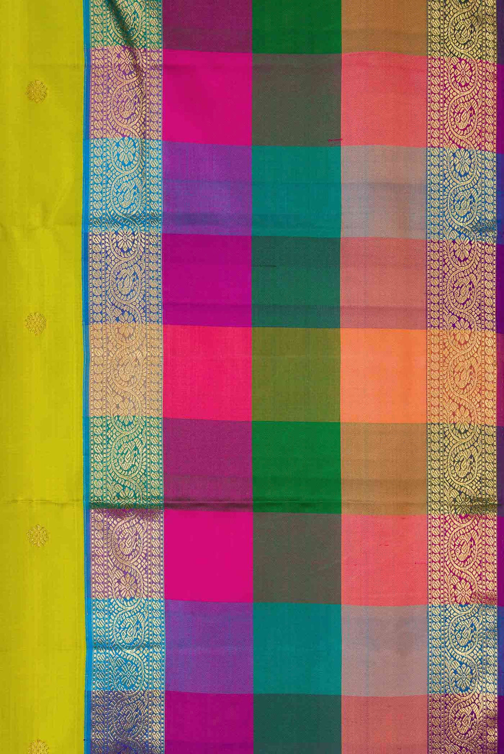 Pure Silk Pure Zari Parrot Green Kanchipuram Saree