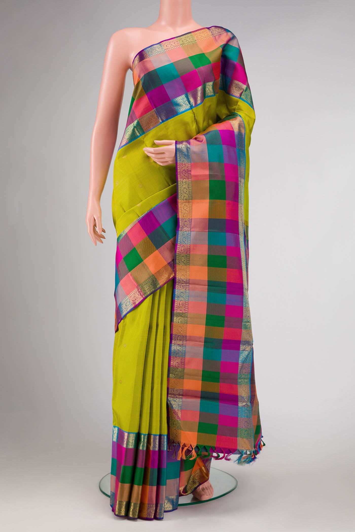 Pure Silk Pure Zari Parrot Green Kanchipuram Saree
