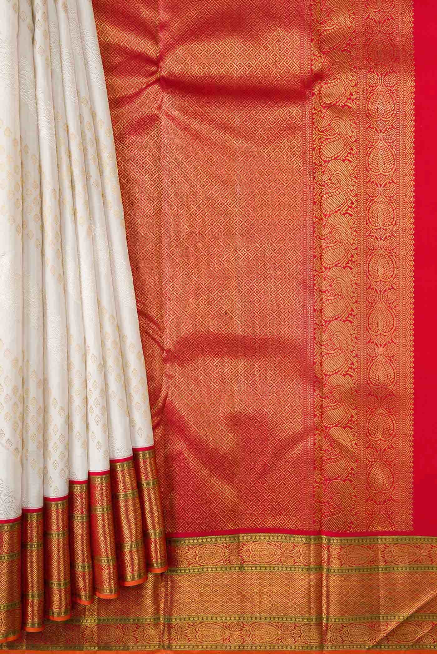 Off White Kanchipuram Silk Saree