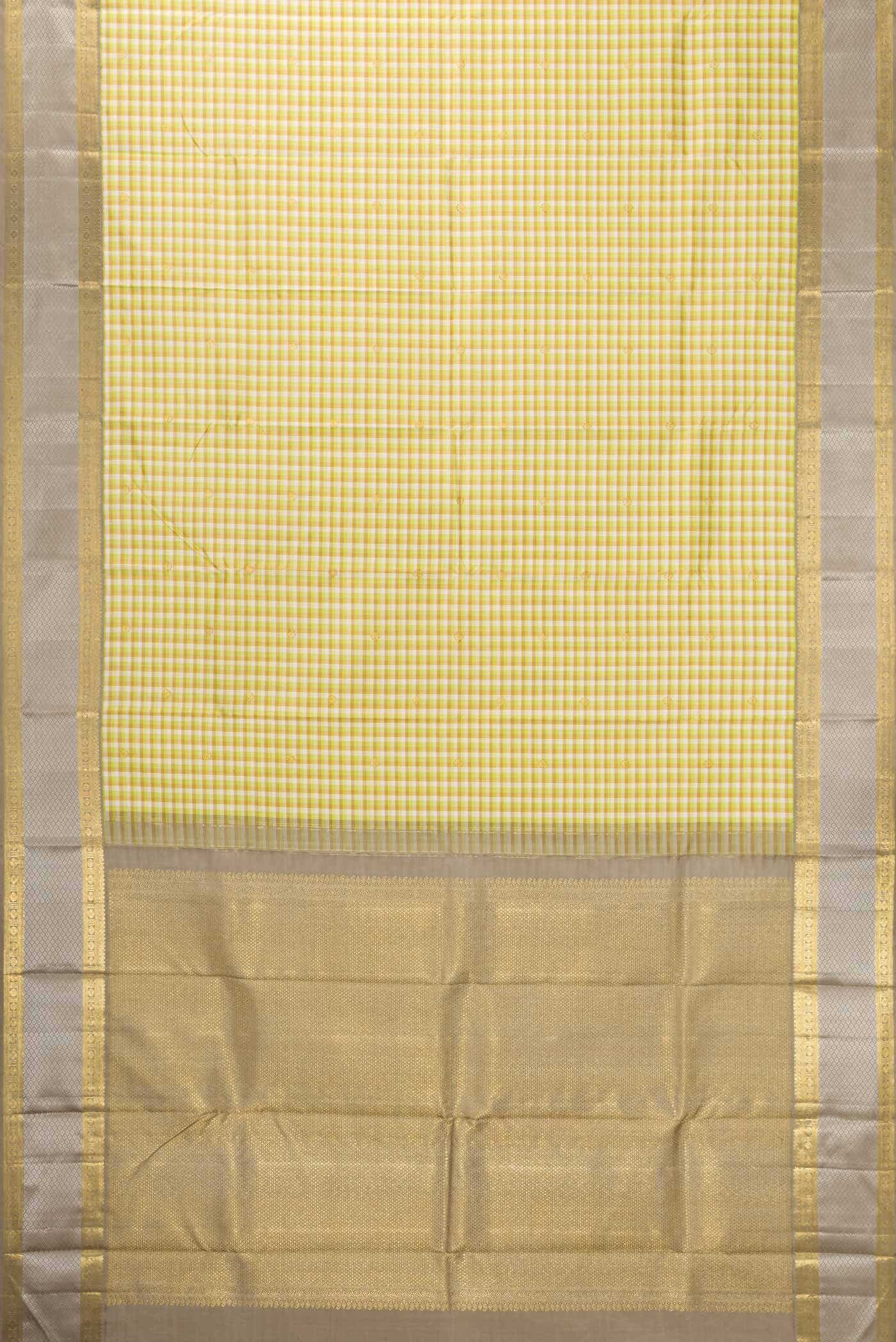 Off White and Green Dual Tone Kanchipuram Silk Saree