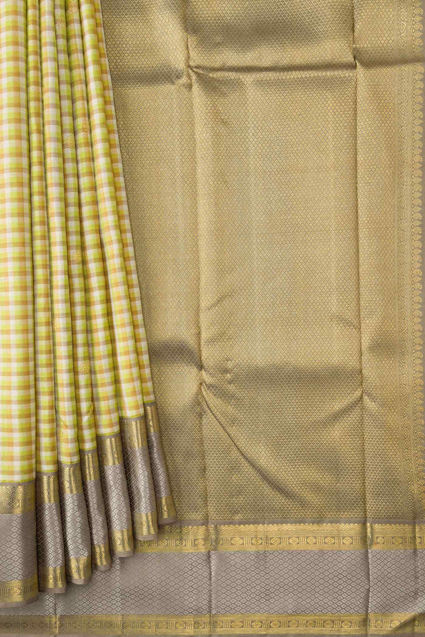 Off White and Green Dual Tone Kanchipuram Silk Saree