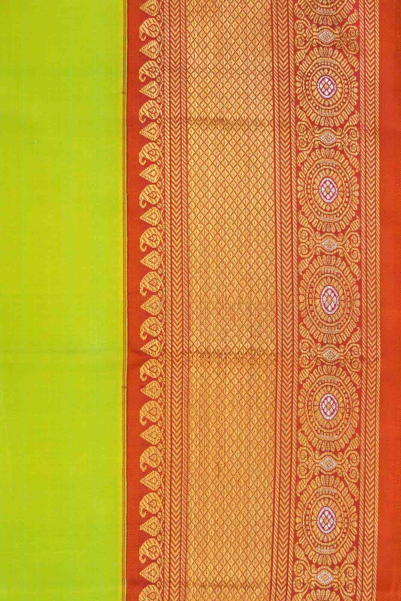Pure Silk Pure Zari Parrot Green Dual Tone Kanchipuram Saree