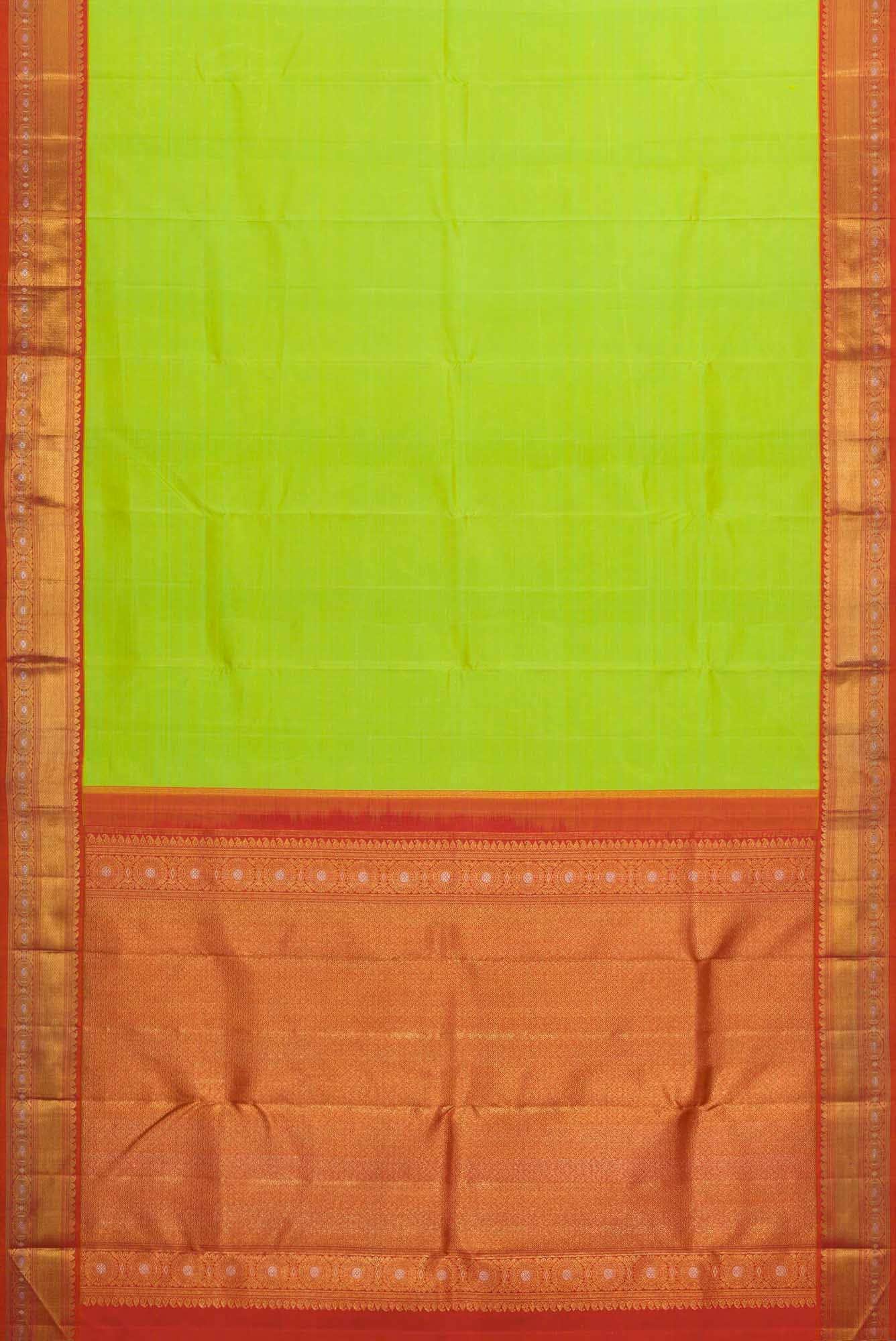 Pure Silk Pure Zari Parrot Green Dual Tone Kanchipuram Saree
