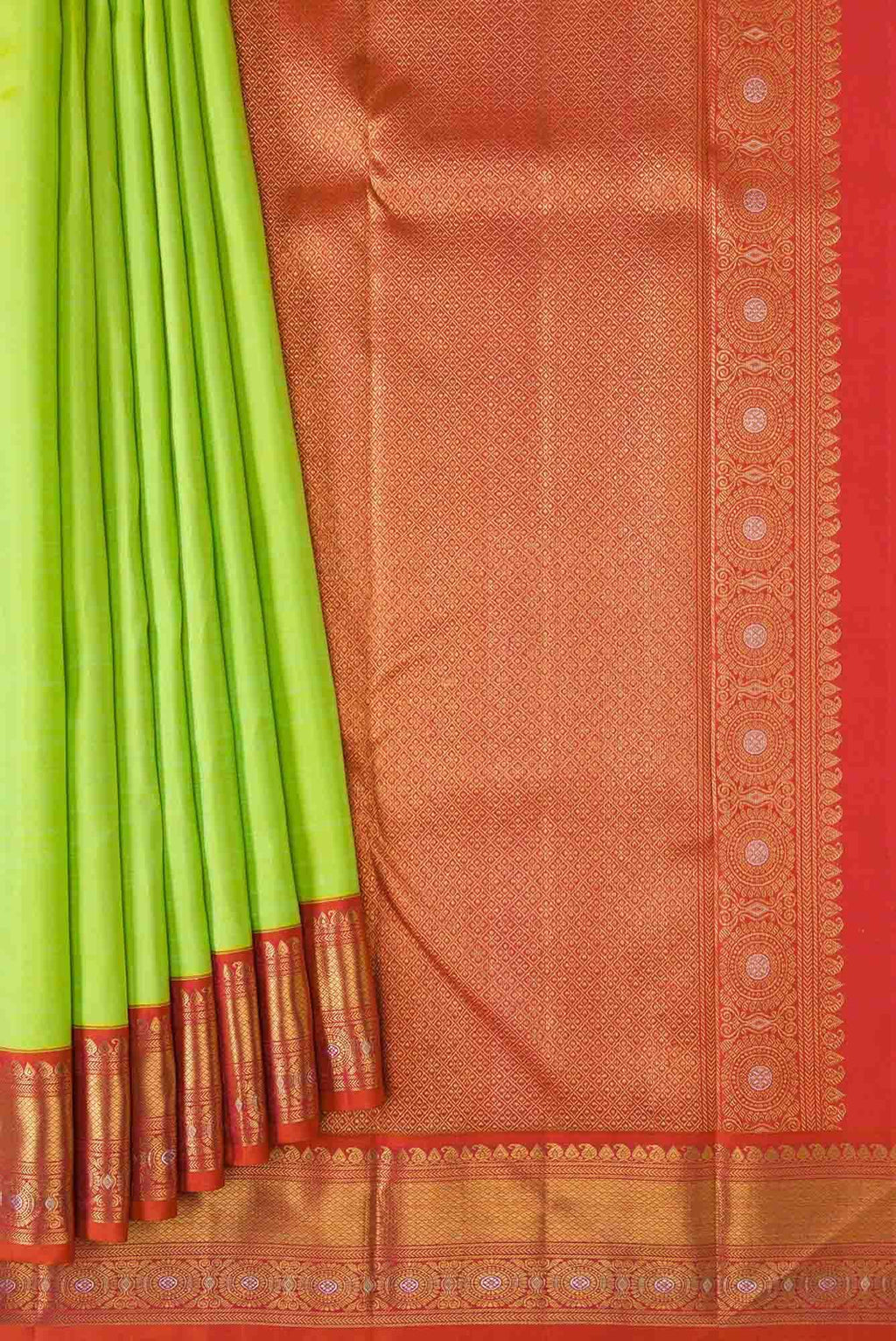 Pure Silk Pure Zari Parrot Green Dual Tone Kanchipuram Saree
