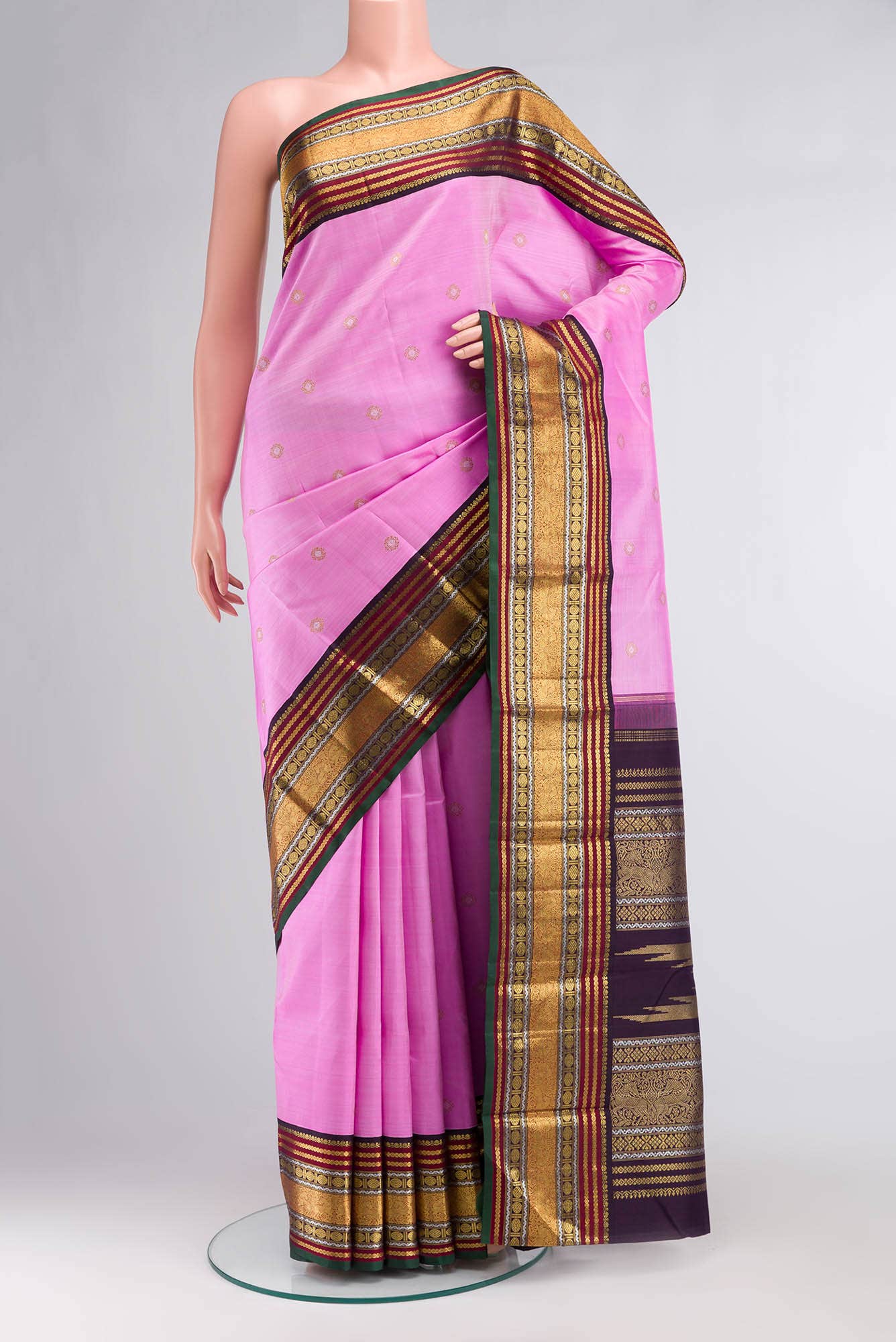 Pure Silk Pure Zari Rose pink Kanchipuram Saree
