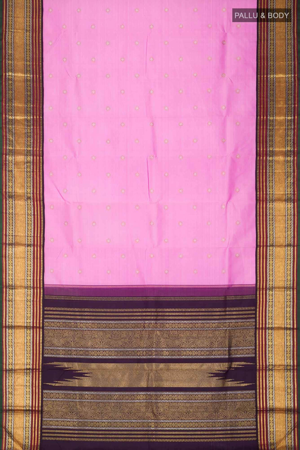 Pure Silk Pure Zari Rose pink Kanchipuram Saree